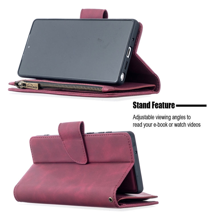 For Samsung Galaxy Note20 Skin Feel Detachable Magnetic Zipper Horizontal Flip PU Leather Case with Multi-Card Slots & Holder & Wallet & Photo Frame & Lanyard