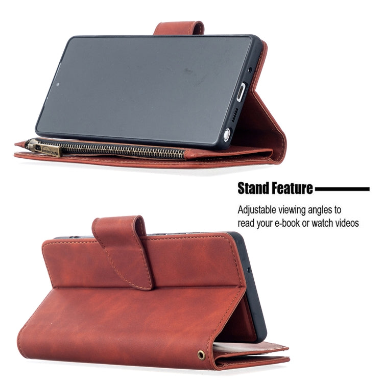 For Samsung Galaxy Note20 Skin Feel Detachable Magnetic Zipper Horizontal Flip PU Leather Case with Multi-Card Slots & Holder & Wallet & Photo Frame & Lanyard