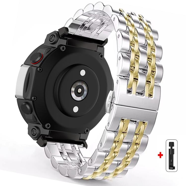 For  Amazfit T-Rex 3 Seven Beads Butterfly Buckle Stainless Steel Watch Band