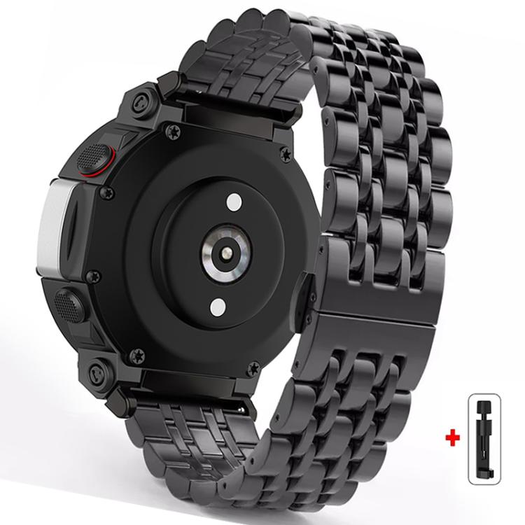 For  Amazfit T-Rex 2 Seven Beads Butterfly Buckle Stainless Steel Watch Band