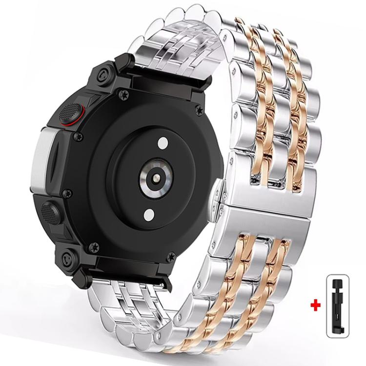 For  Amazfit T-Rex 2 Seven Beads Butterfly Buckle Stainless Steel Watch Band