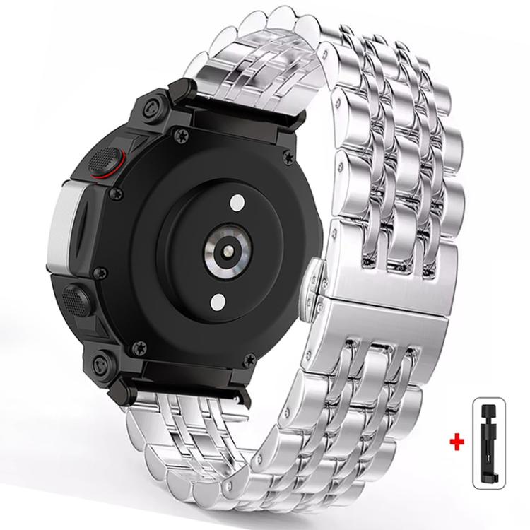 For  Amazfit T-Rex 2 Seven Beads Butterfly Buckle Stainless Steel Watch Band