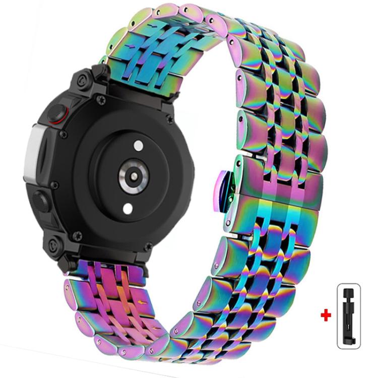 For  Amazfit T-Rex 2 Seven Beads Butterfly Buckle Stainless Steel Watch Band
