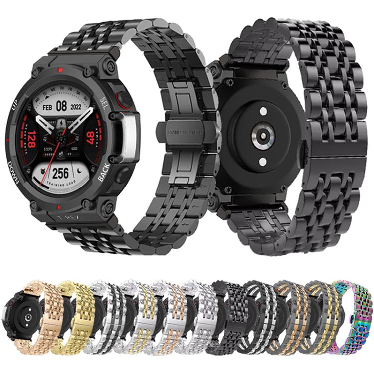 For Amazfit T-Rex Pro Seven Beads Butterfly Buckle Stainless Steel Watch Band