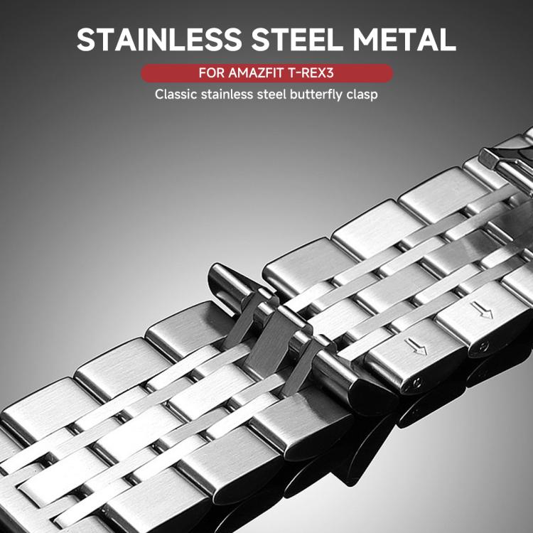 For  Amazfit T-Rex 2 Seven Beads Butterfly Buckle Stainless Steel Watch Band