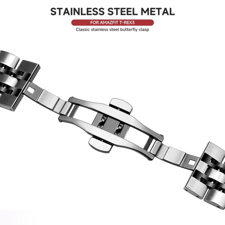 For Amazfit T-Rex Pro Seven Beads Butterfly Buckle Stainless Steel Watch Band
