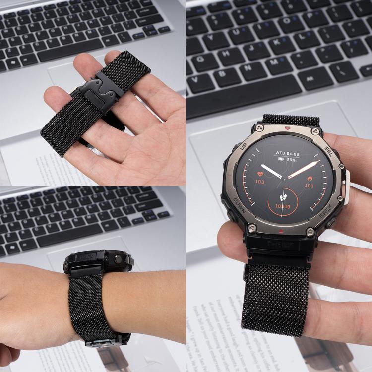 For Amazfit T-Rex Pro Parachute Snap Buckle Milanese Titanium Alloy Watch Band
