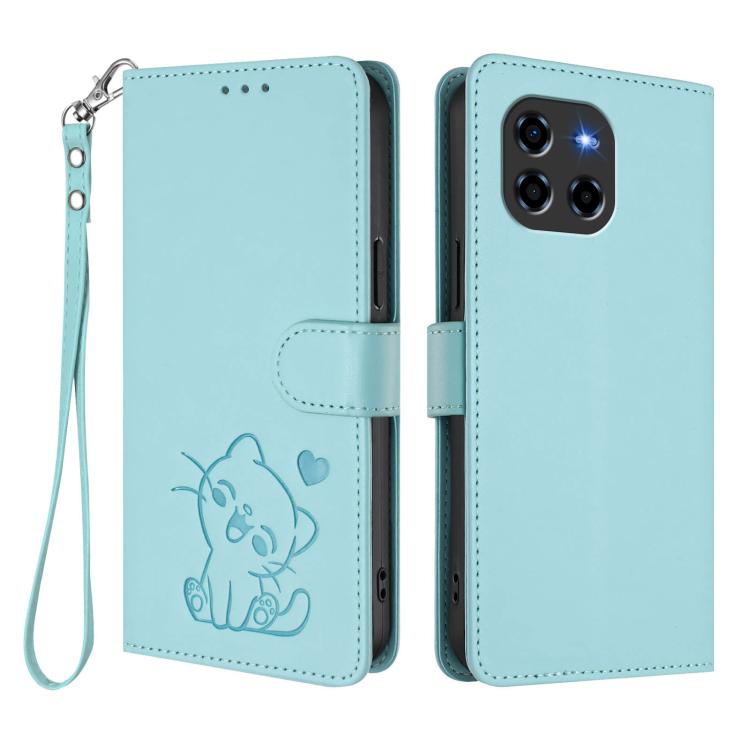 For Doogee Blade GT Embossed Heart Cat Leather Phone Case with Hand Strap