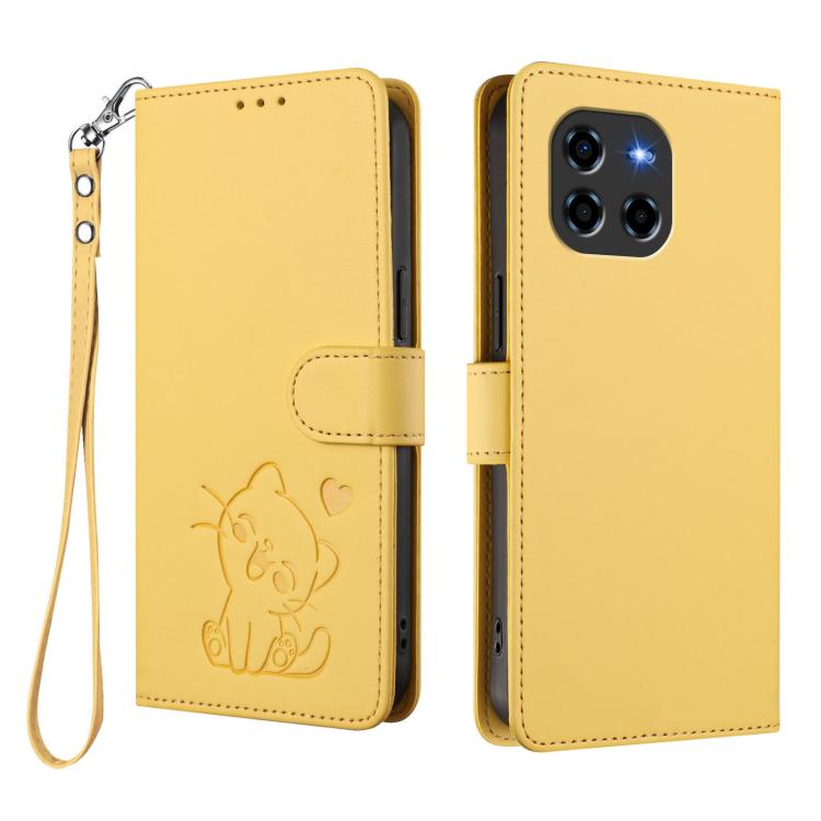 For Doogee Blade GT Embossed Heart Cat Leather Phone Case with Hand Strap
