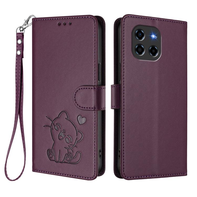 For Doogee Blade GT Embossed Heart Cat Leather Phone Case with Hand Strap
