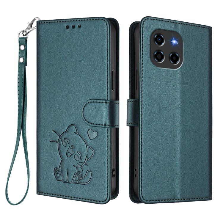 For Doogee Blade GT Embossed Heart Cat Leather Phone Case with Hand Strap