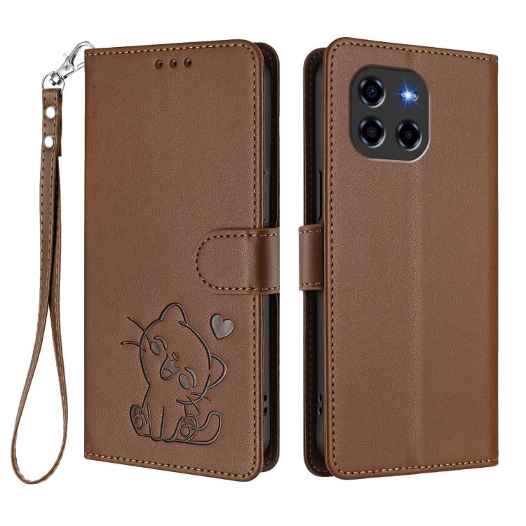 For Doogee Blade GT Embossed Heart Cat Leather Phone Case with Hand Strap