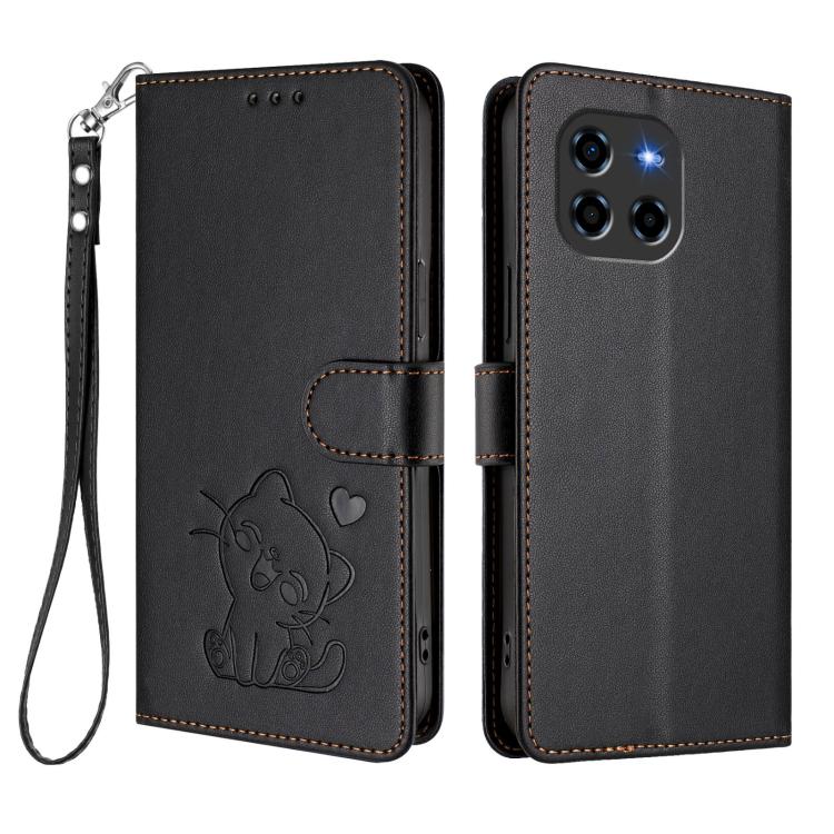 For Doogee Blade GT Embossed Heart Cat Leather Phone Case with Hand Strap