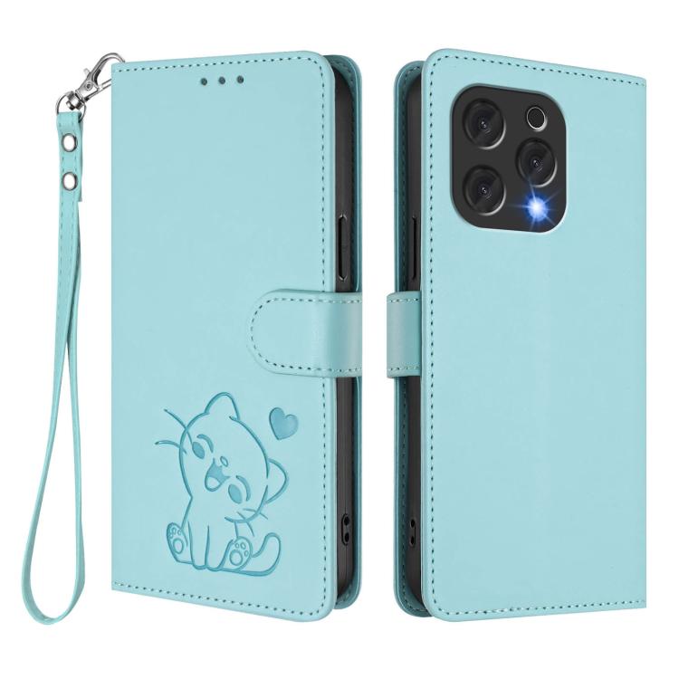 For Doogee N55 / N55 Plus Embossed Heart Cat Leather Phone Case with Hand Strap
