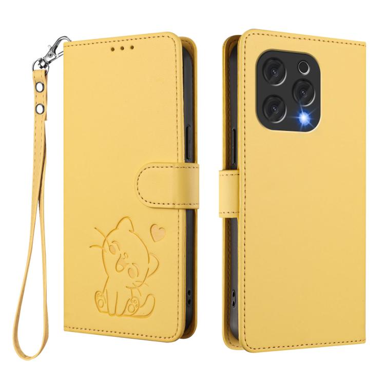 For Doogee N55 / N55 Plus Embossed Heart Cat Leather Phone Case with Hand Strap