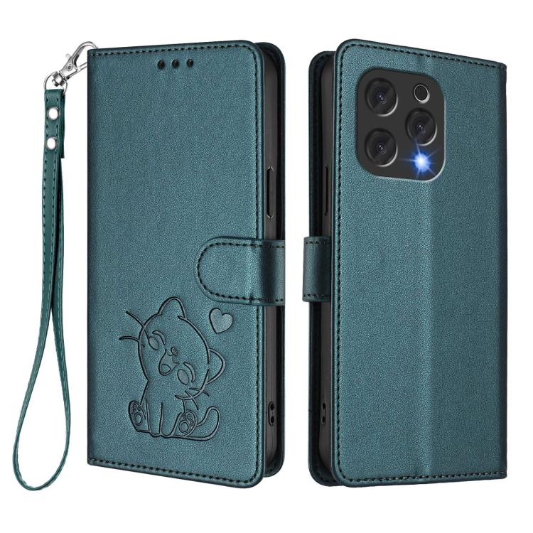 For Doogee N55 / N55 Plus Embossed Heart Cat Leather Phone Case with Hand Strap