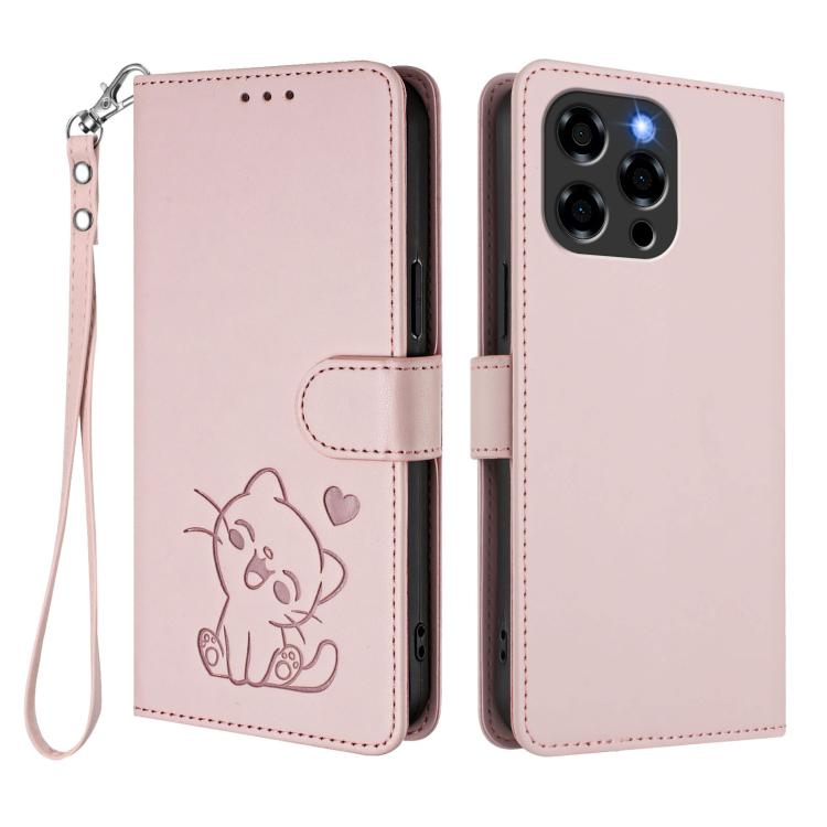 For Doogee Note 58 / Note 58 Pro Embossed Heart Cat Leather Phone Case with Hand Strap