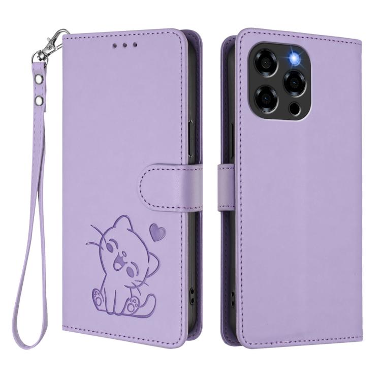 For Doogee Note 58 / Note 58 Pro Embossed Heart Cat Leather Phone Case with Hand Strap