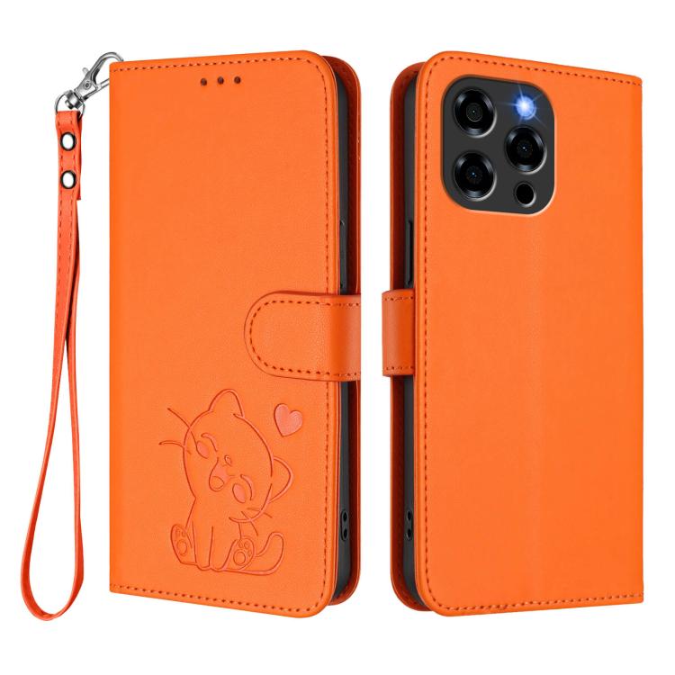 For Doogee Note 58 / Note 58 Pro Embossed Heart Cat Leather Phone Case with Hand Strap