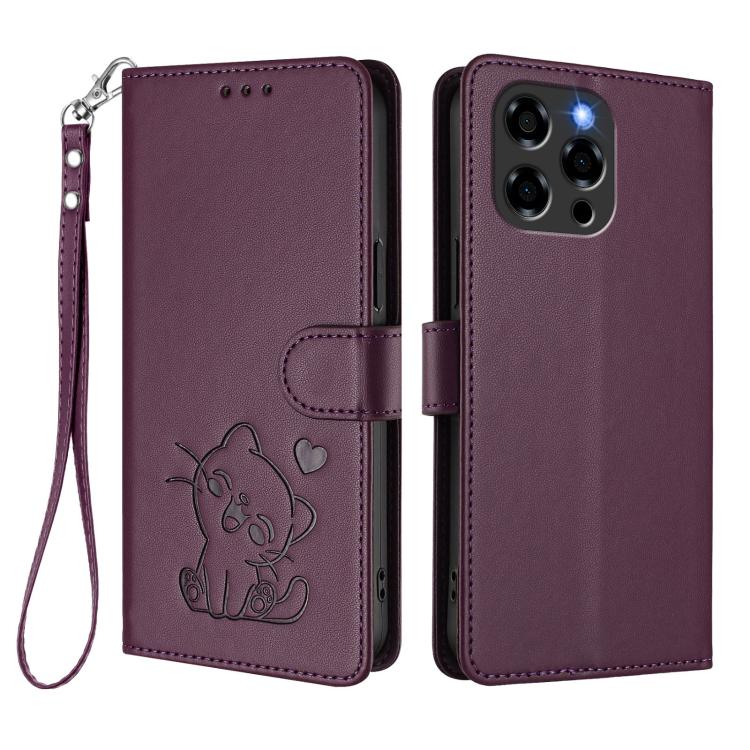 For Doogee Note 58 / Note 58 Pro Embossed Heart Cat Leather Phone Case with Hand Strap