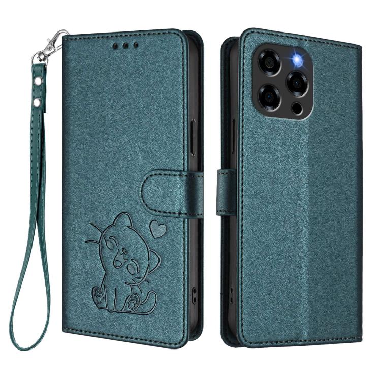 For Doogee Note 58 / Note 58 Pro Embossed Heart Cat Leather Phone Case with Hand Strap