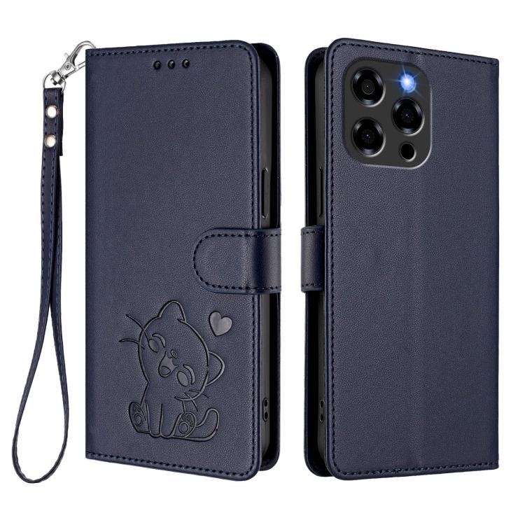 For Doogee Note 58 / Note 58 Pro Embossed Heart Cat Leather Phone Case with Hand Strap