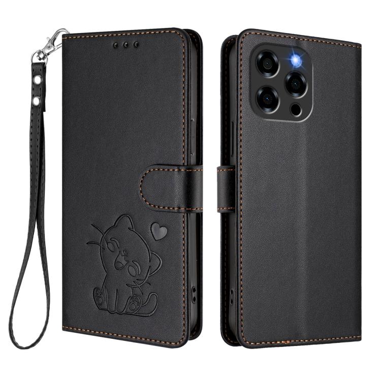 For Doogee Note 58 / Note 58 Pro Embossed Heart Cat Leather Phone Case with Hand Strap