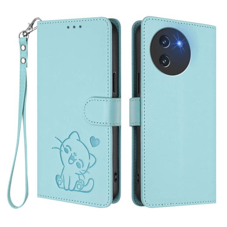 For Doogee Note 59 / Note 59 Pro Embossed Heart Cat Leather Phone Case with Hand Strap