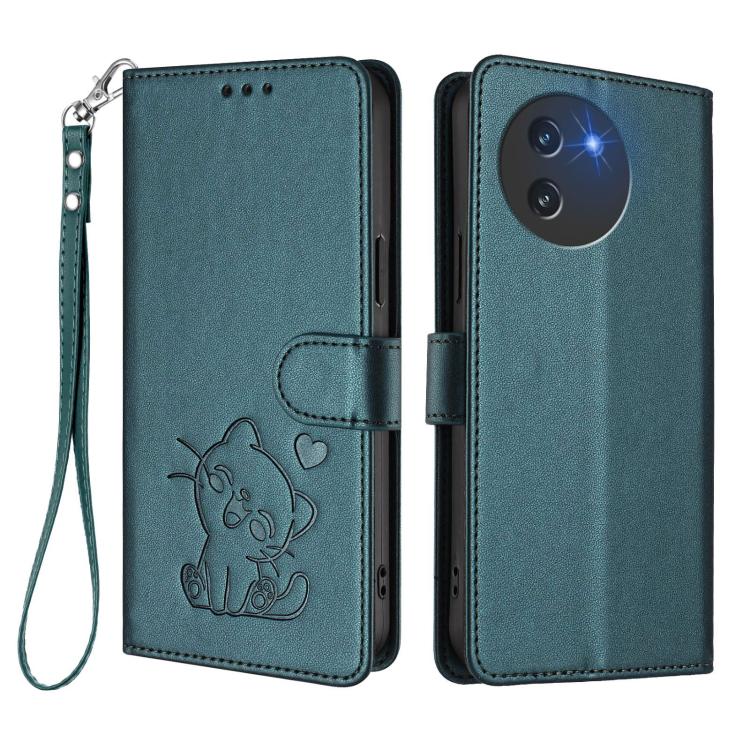 For Doogee Note 59 / Note 59 Pro Embossed Heart Cat Leather Phone Case with Hand Strap
