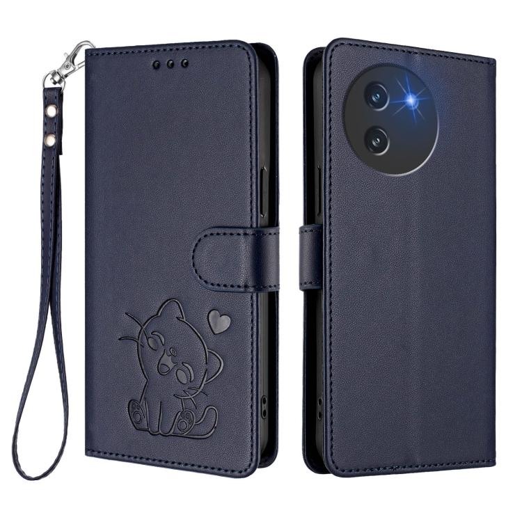 For Doogee Note 59 / Note 59 Pro Embossed Heart Cat Leather Phone Case with Hand Strap
