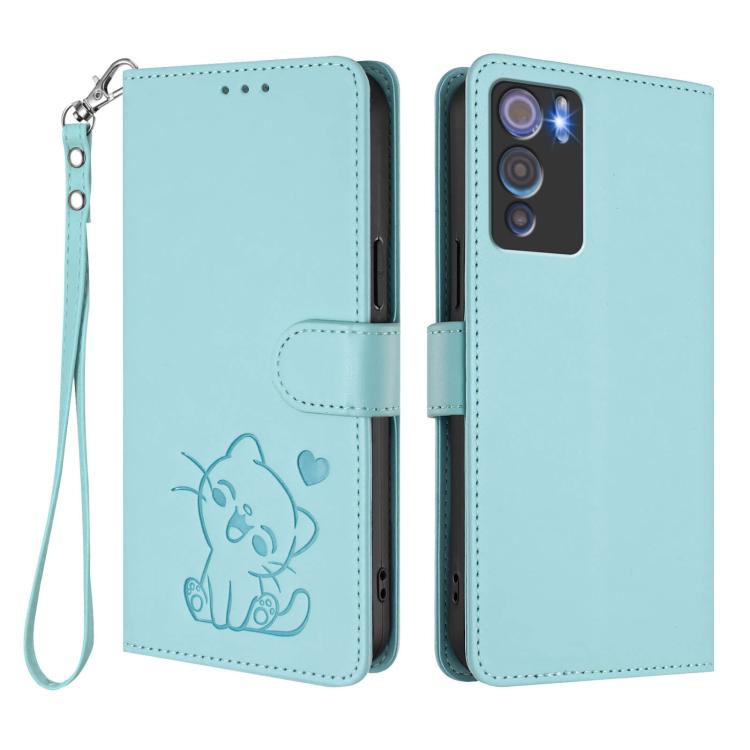 For Doogee N60 Pro Embossed Heart Cat Leather Phone Case with Hand Strap