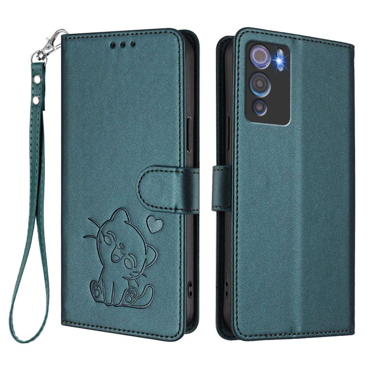 For Doogee N60 Pro Embossed Heart Cat Leather Phone Case with Hand Strap