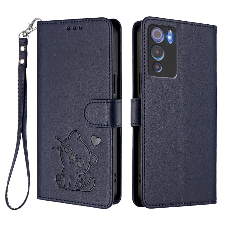 For Doogee N60 Pro Embossed Heart Cat Leather Phone Case with Hand Strap