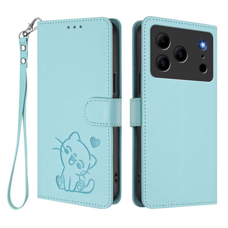 For Doogee Note 56 / Note 56 Pro Embossed Heart Cat Leather Phone Case with Hand Strap