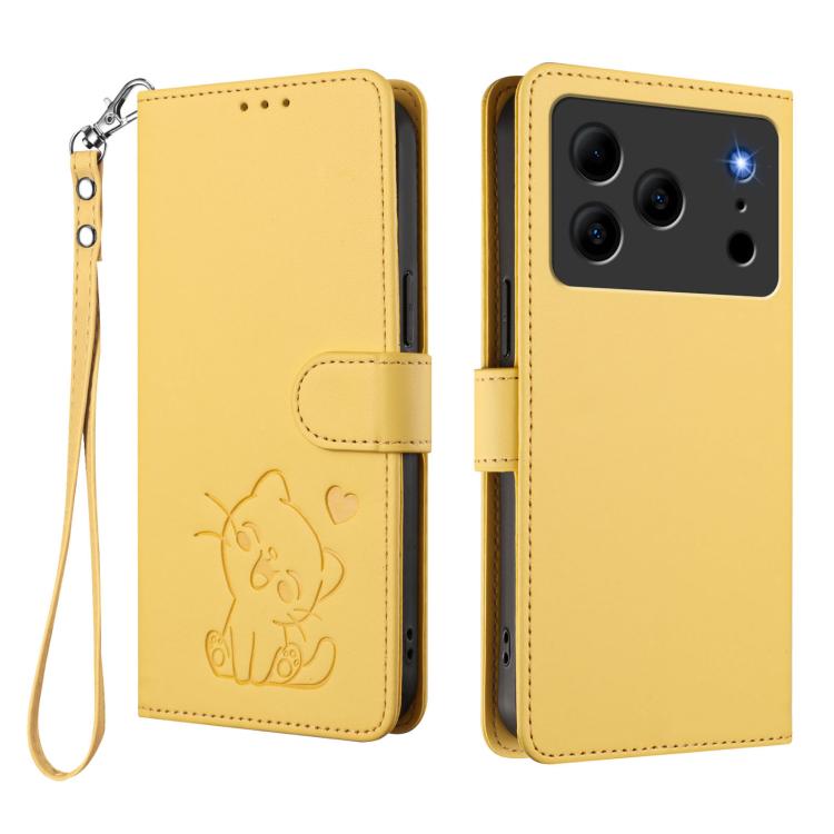For Doogee Note 56 / Note 56 Pro Embossed Heart Cat Leather Phone Case with Hand Strap