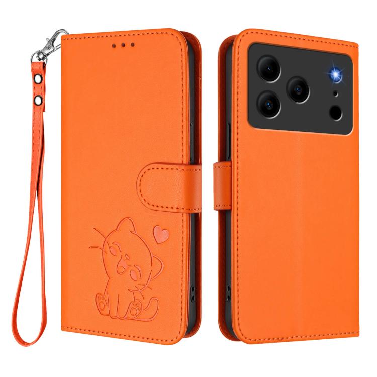 For Doogee Note 56 / Note 56 Pro Embossed Heart Cat Leather Phone Case with Hand Strap