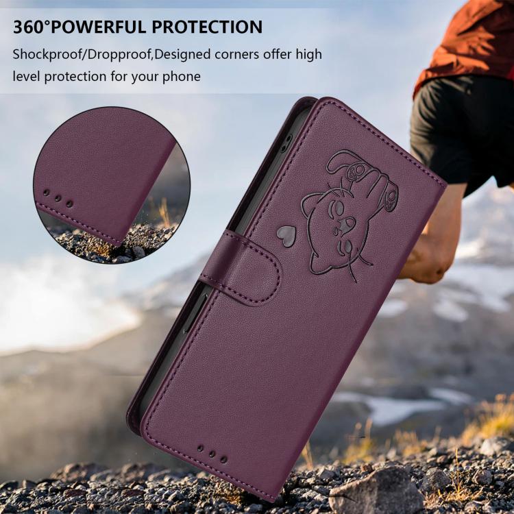 For Doogee Note 56 / Note 56 Pro Embossed Heart Cat Leather Phone Case with Hand Strap
