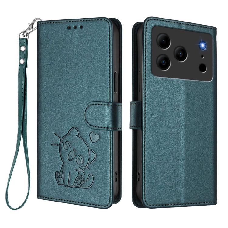 For Doogee Note 56 / Note 56 Pro Embossed Heart Cat Leather Phone Case with Hand Strap