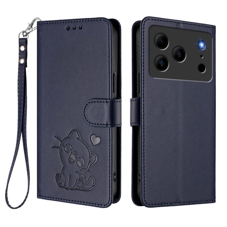 For Doogee Note 56 / Note 56 Pro Embossed Heart Cat Leather Phone Case with Hand Strap