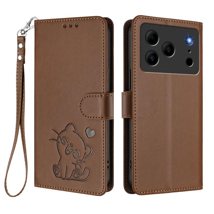 For Doogee Note 56 / Note 56 Pro Embossed Heart Cat Leather Phone Case with Hand Strap