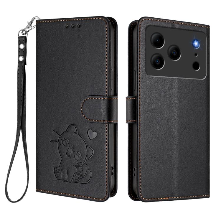 For Doogee Note 56 / Note 56 Pro Embossed Heart Cat Leather Phone Case with Hand Strap