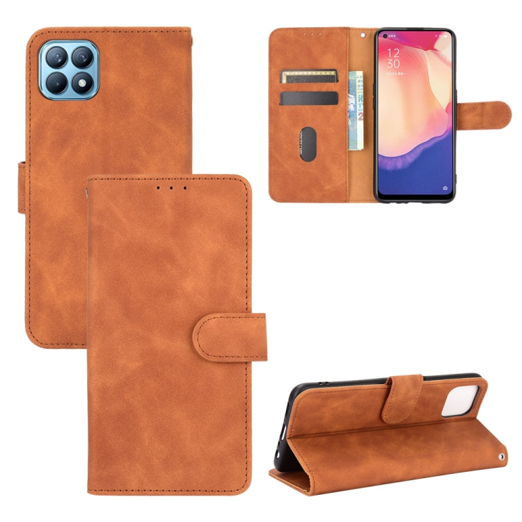 For OPPO Reno4 SE Solid Color Skin Feel Magnetic Buckle Horizontal Flip Calf Texture PU Leather Case with Holder & Card Slots & Wallet
