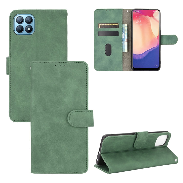 For OPPO Reno4 SE Solid Color Skin Feel Magnetic Buckle Horizontal Flip Calf Texture PU Leather Case with Holder & Card Slots & Wallet