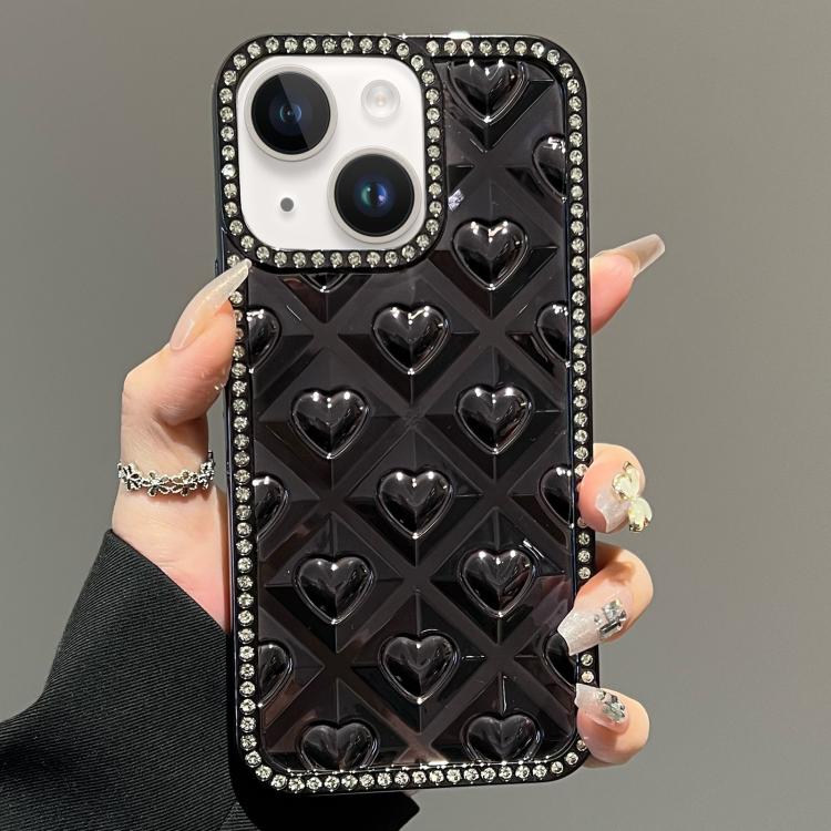 For iPhone 14 Electroplated Heart 3D Embossed Diamond TPU Phone Case