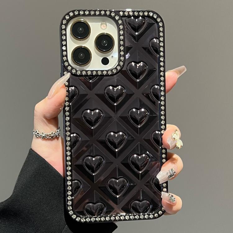 For iPhone 13 Pro Max Electroplated Heart 3D Embossed Diamond TPU Phone Case