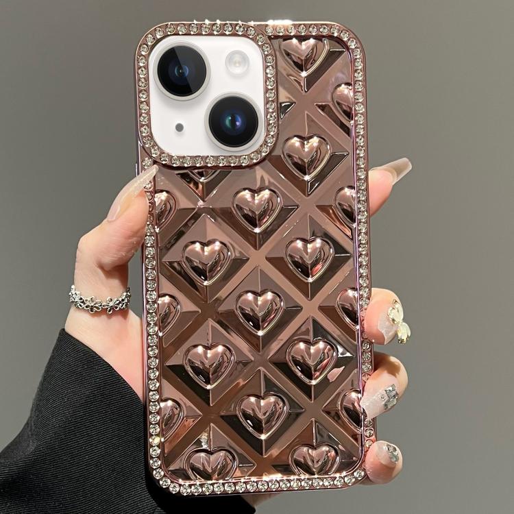 For iPhone 13 Electroplated Heart 3D Embossed Diamond TPU Phone Case