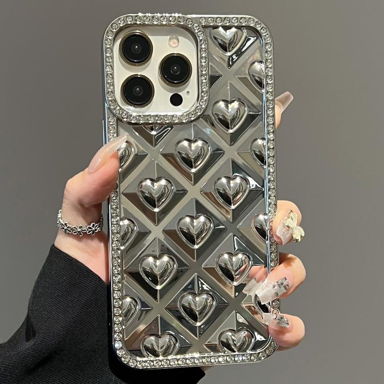 For iPhone 12 Pro Max Electroplated Heart 3D Embossed Diamond TPU Phone Case