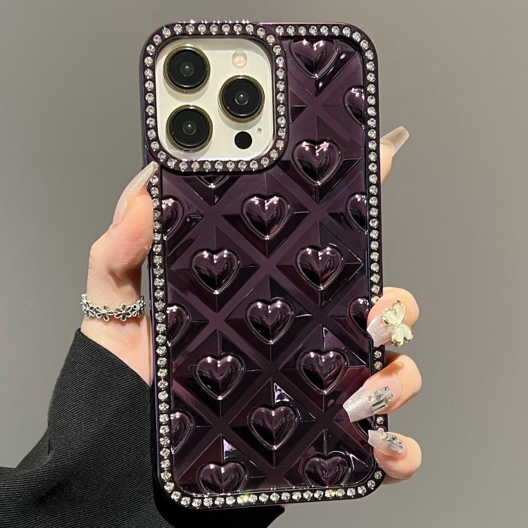 For iPhone 12 Pro Max Electroplated Heart 3D Embossed Diamond TPU Phone Case