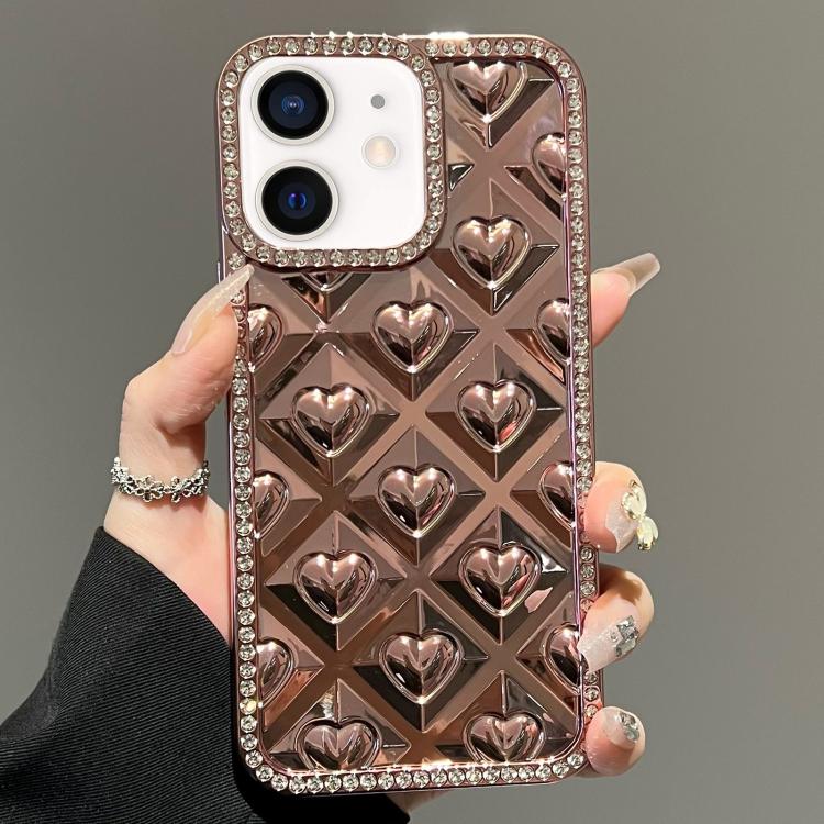 For iPhone 12 Electroplated Heart 3D Embossed Diamond TPU Phone Case