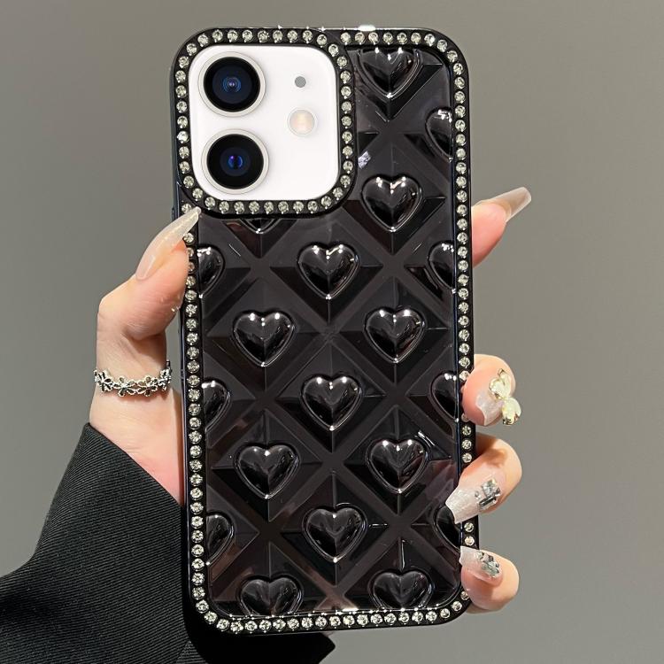 For iPhone 12 Electroplated Heart 3D Embossed Diamond TPU Phone Case
